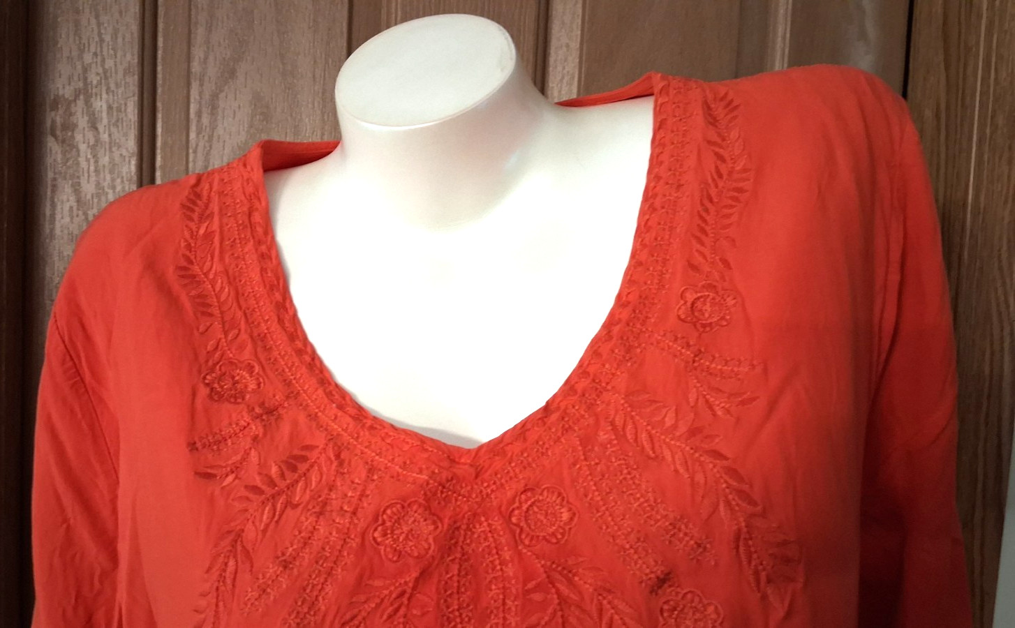 Unbranded Red Blouse V-Neck Bracelet Sleeves Embroidery Misses XL
