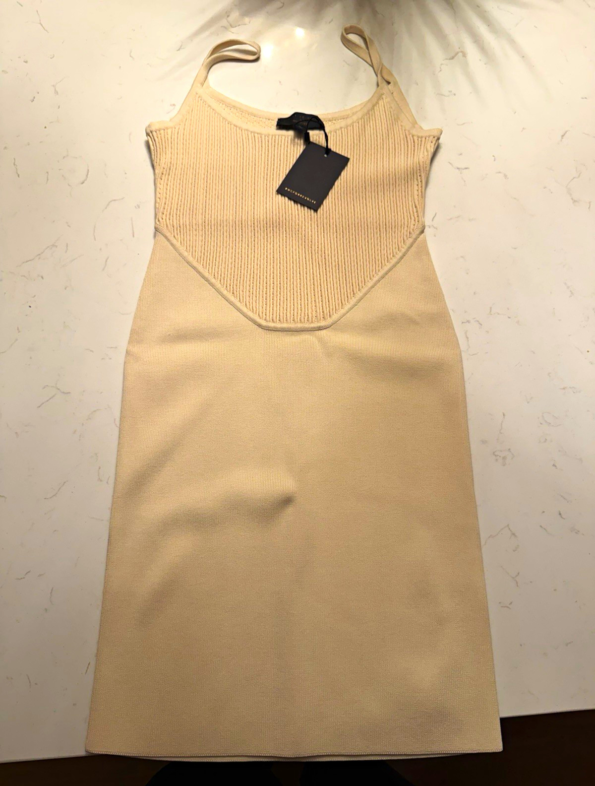 Michael Costello x REVOLVE Women’s M Beige Knit Square Neck Bodycon Midi Dress