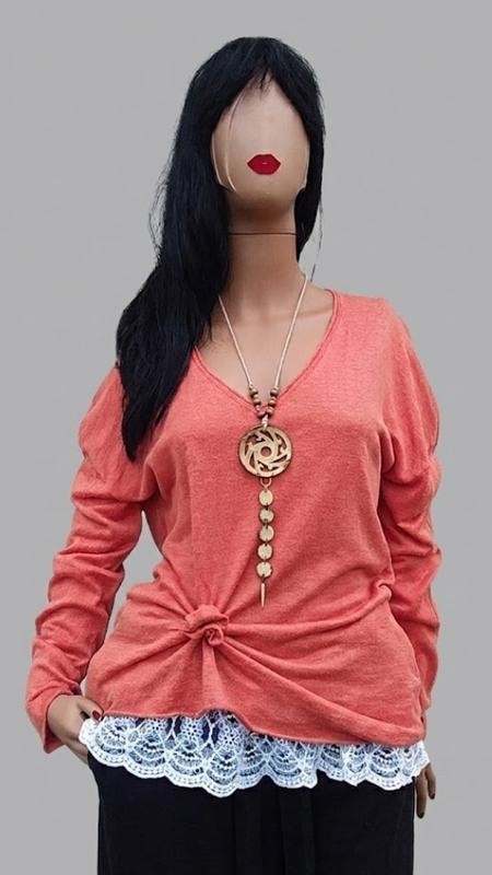 Beutler Peach Soft Rolled Edge Hem Longsleeve Size Xl