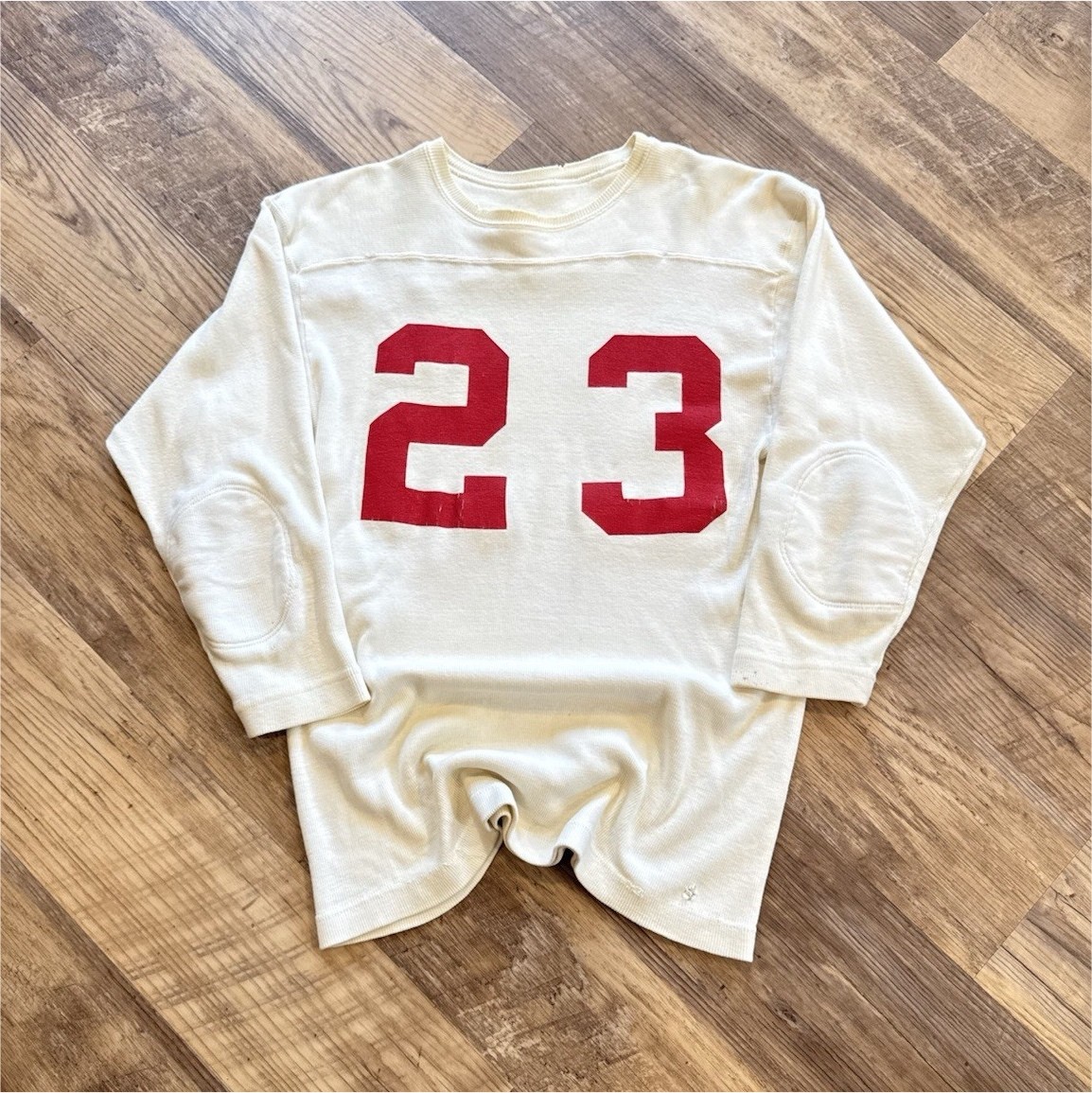1950s-1960s Knit Football Jersey With Elbow Patches White/Red 23 Graphic