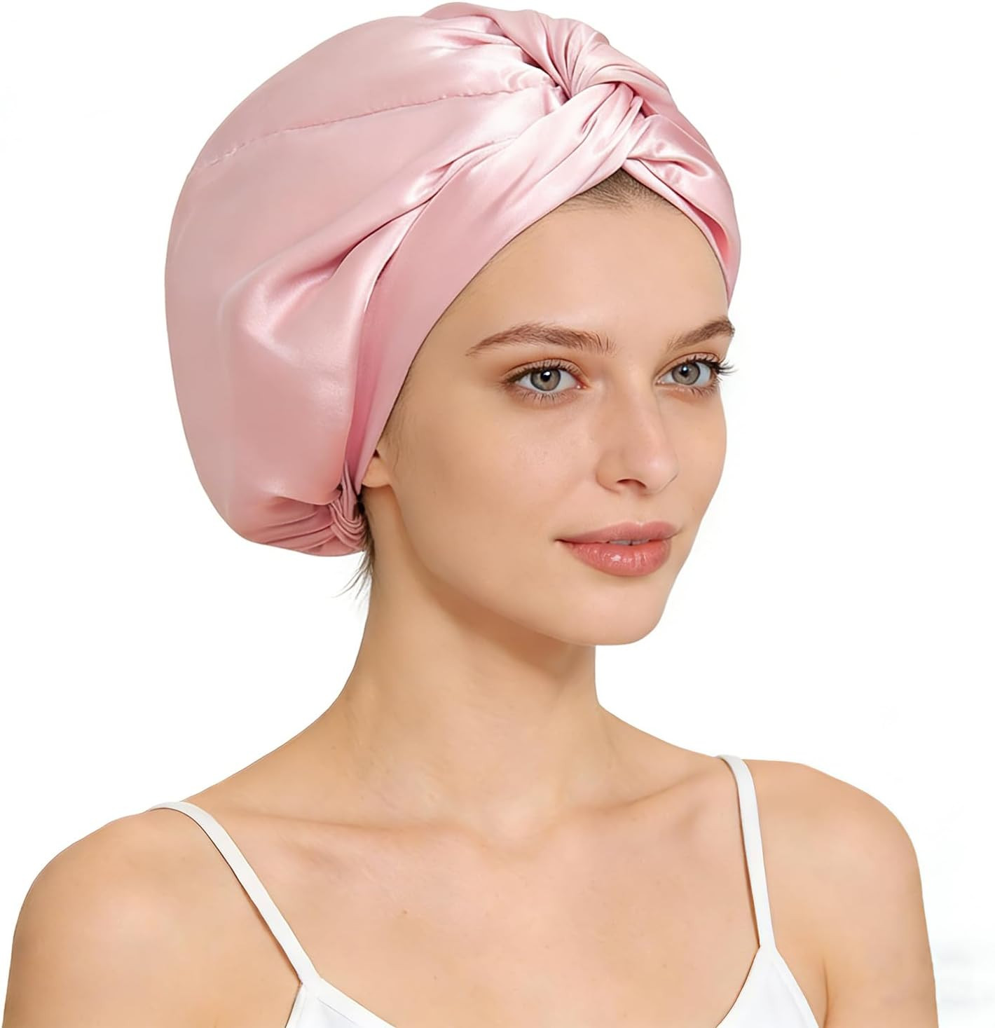 22 Momme 100% Mulberry Silk Bonnet for Sleeping Women, Large, Pink