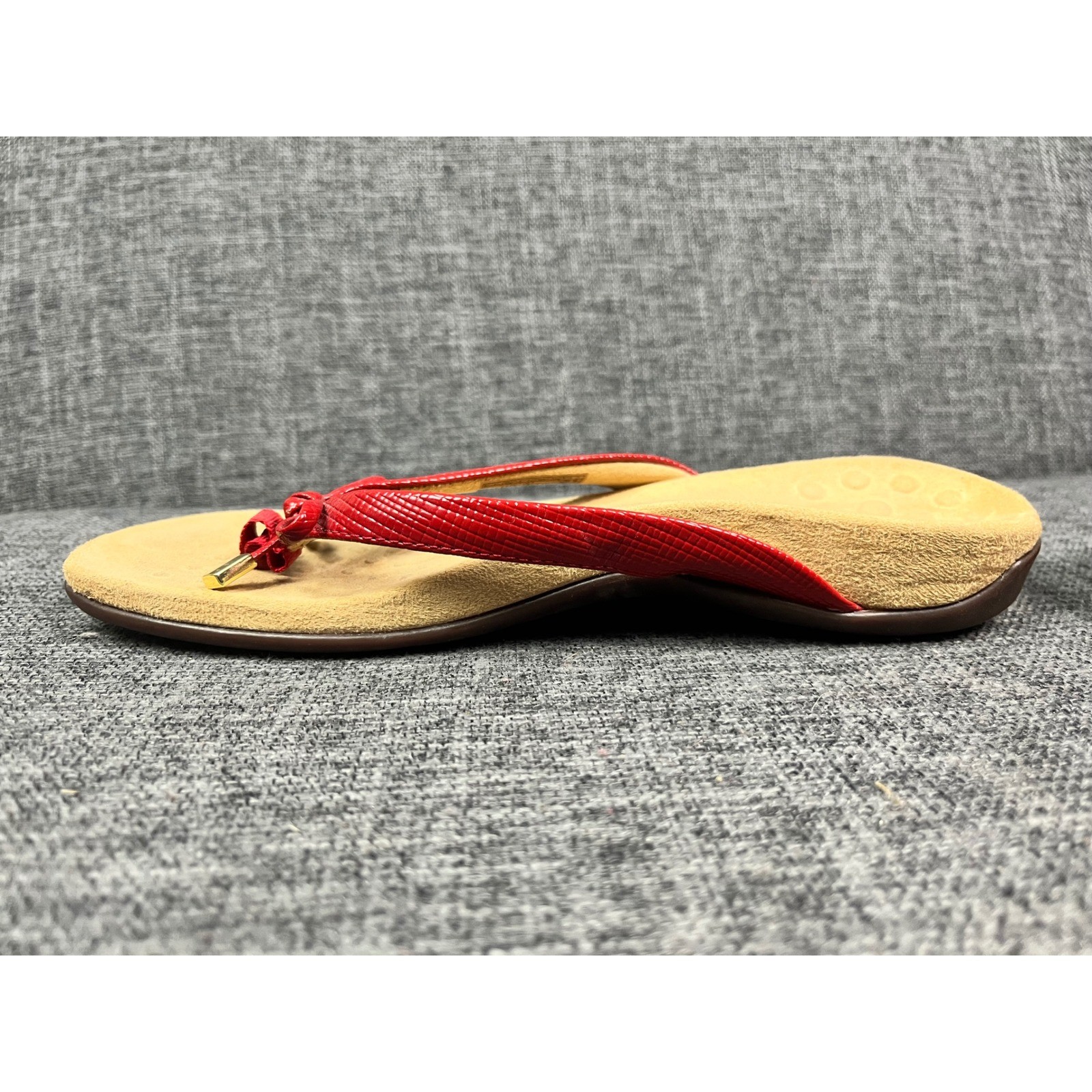 Vionic Bella II Red Lizard Embossed Orthotic Bow Flip Flop Sandals Womens 7.5