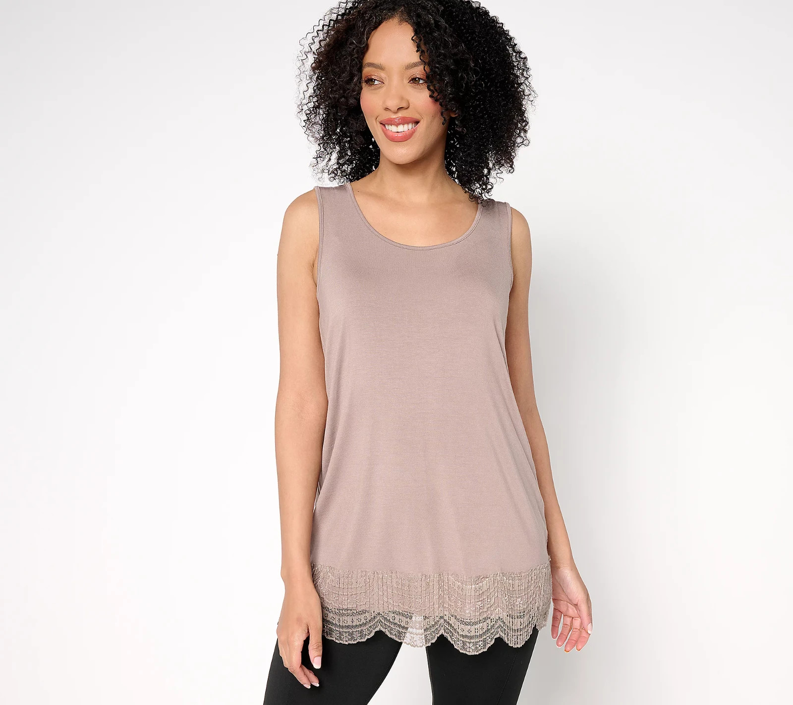 LOGO Layers by Lori Goldstein Knit Tank with Lace Trim Size XS