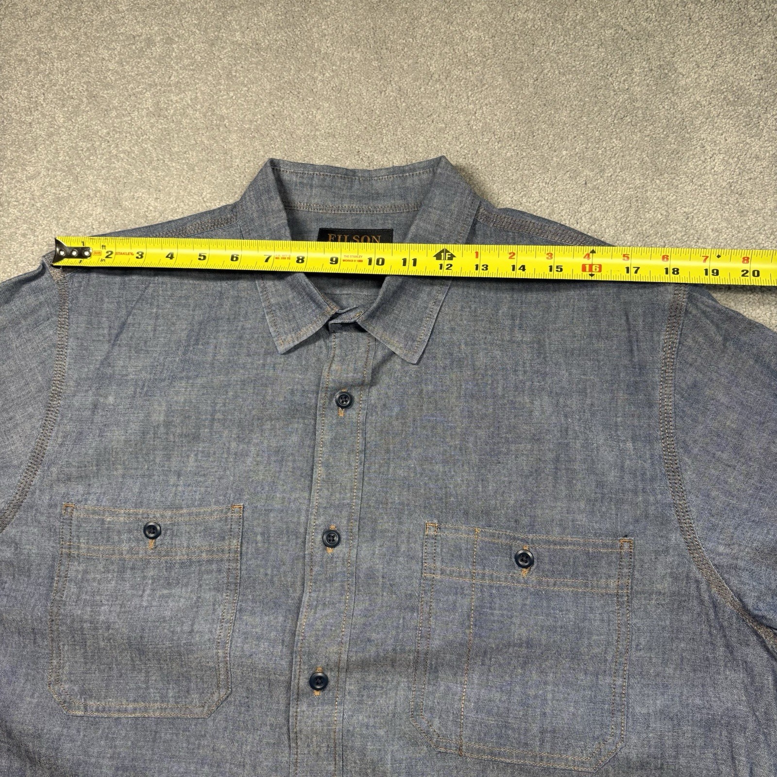 Filson Chambray CPO Shirt Denim Button Up Rinsed Indigo Men’s Size Large