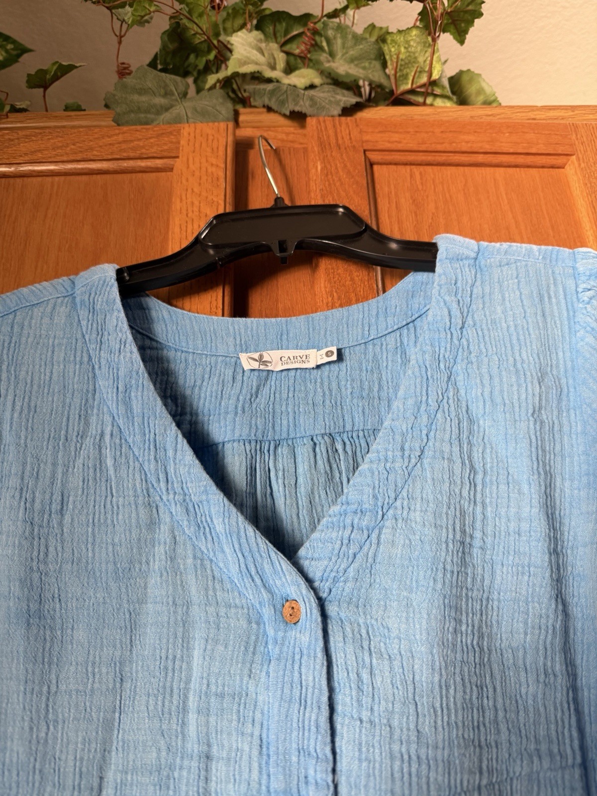 CARVE Designs Womens MILO Gauze Top Classic Puff Sleeve Button Down Lagoon Small