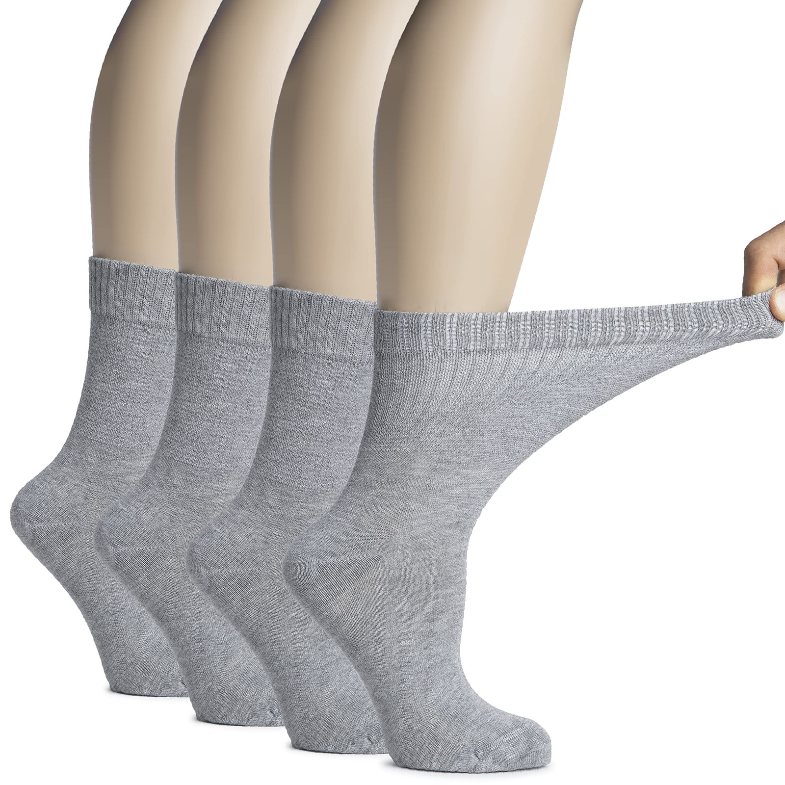 Women’s Soft Bamboo Diabetic Crew Socks, Thin Socks, 4 Pairs, by Hugh Ugoli