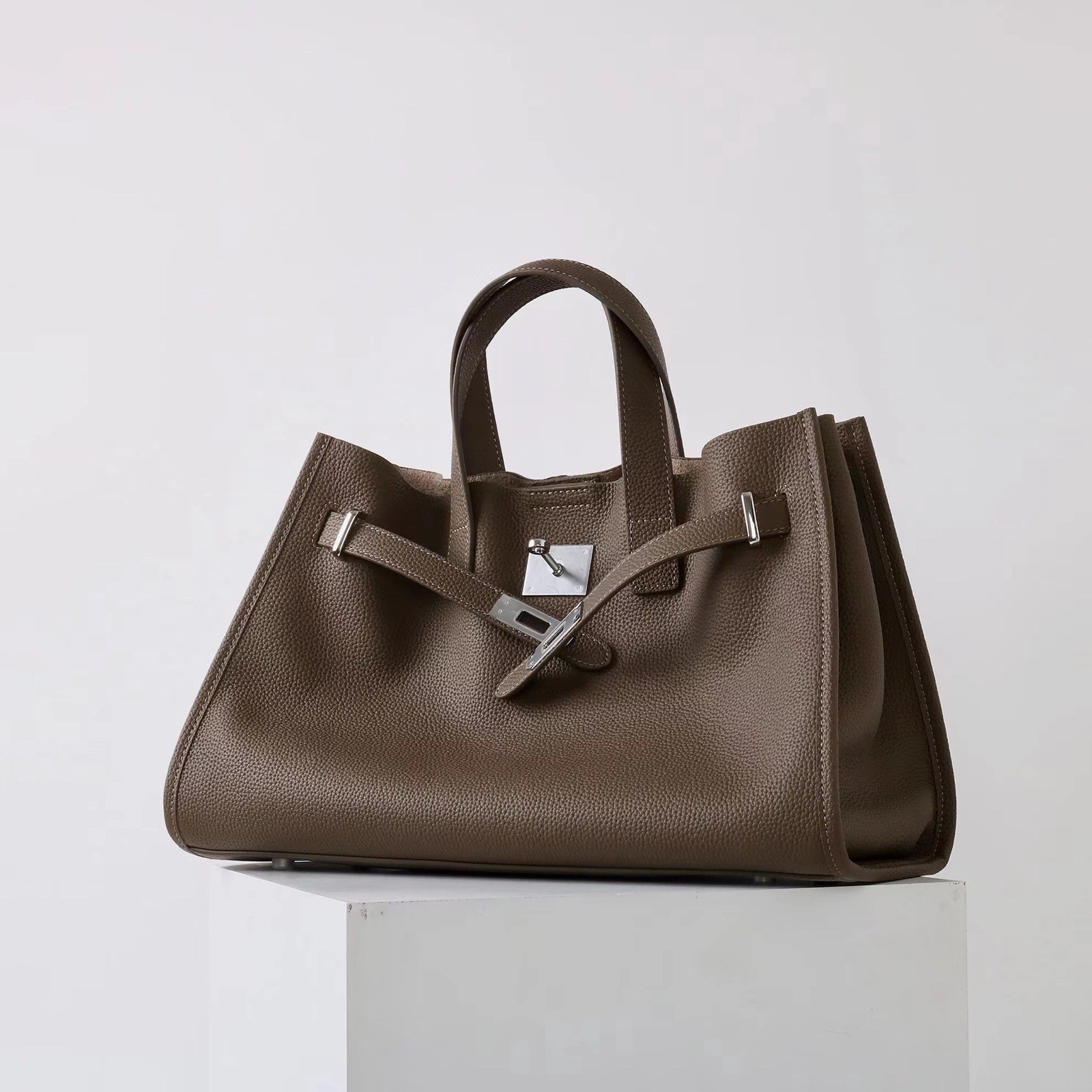 Cowhide Leather Tote Bag Grey Tan Handbag Purse Shoulder Bag Large