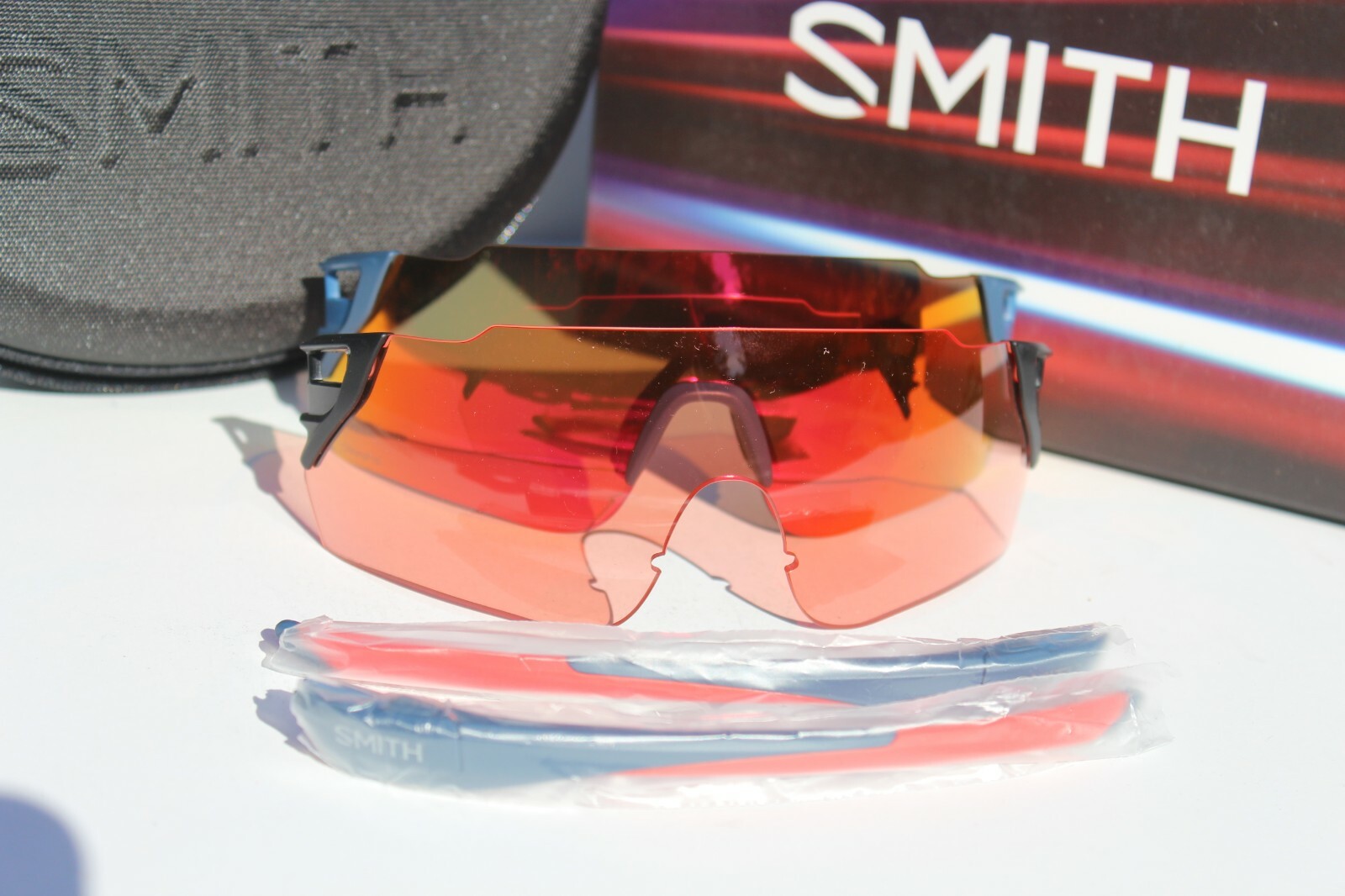 SMITH OPTICS Attack Max Sunglasses ChromaPop Matte Blue/Red Mirror 2 Lens NEW