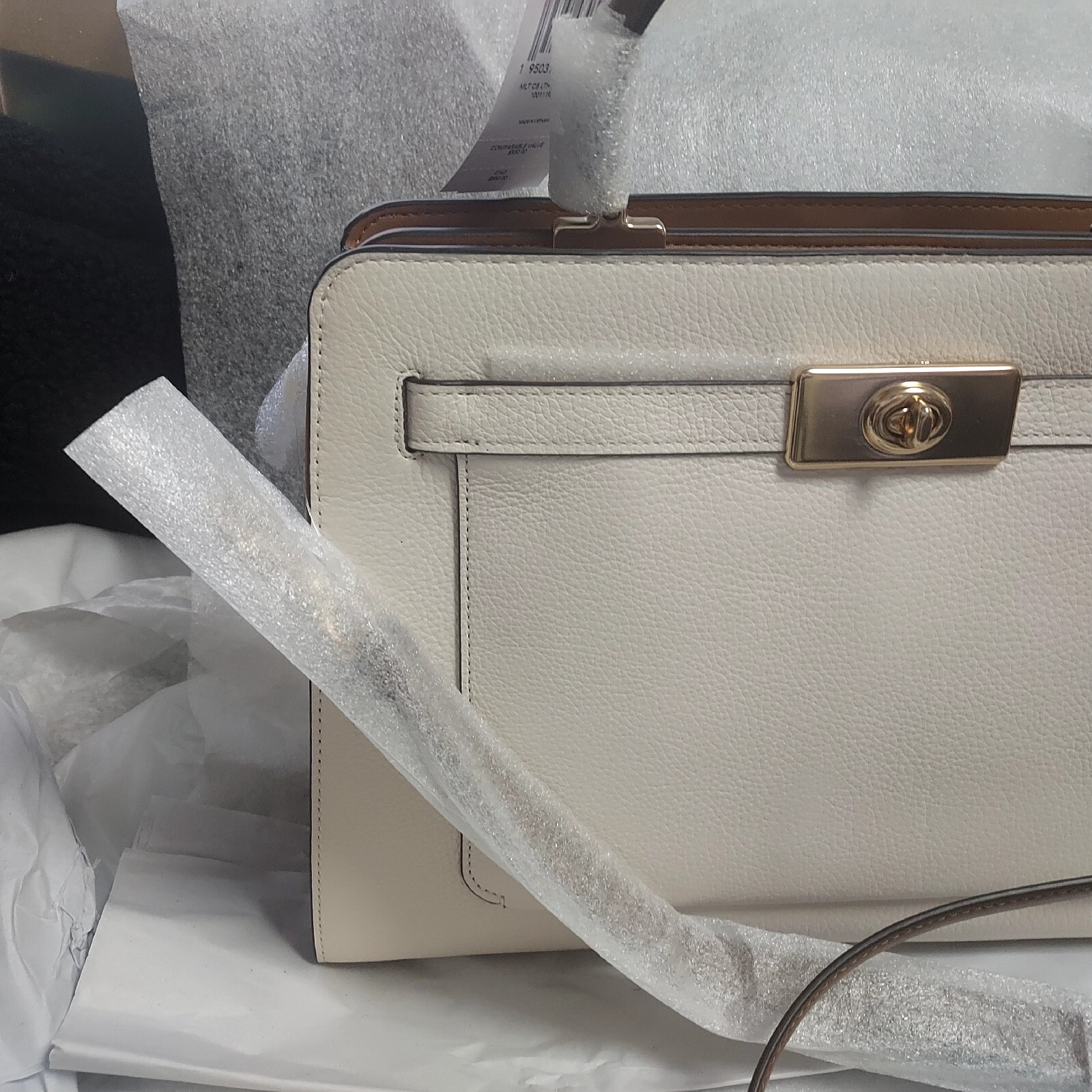 Coach Lane Carryall In Colorblock Chalk White and Tan Leather Shoulder Bag