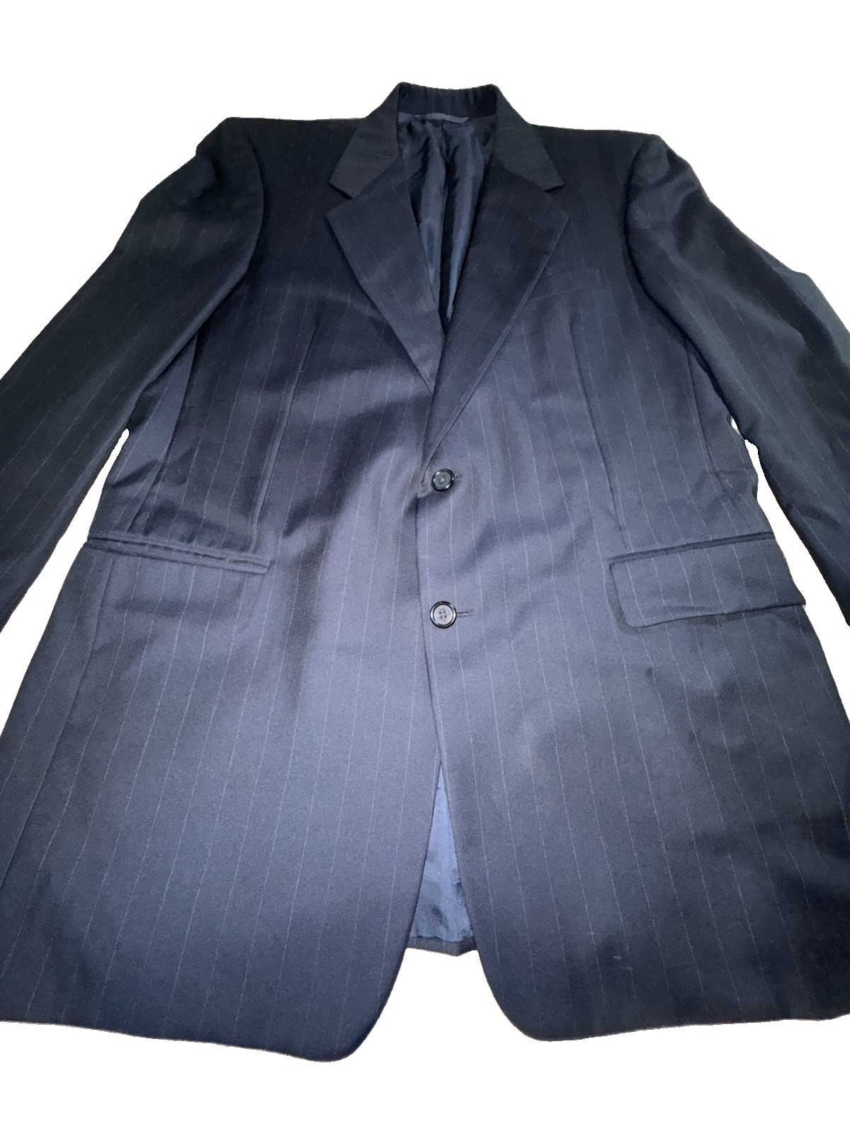 Hickey Freeman Collection Custom 100% Wool Navy Pinstripe Suit 44L Morton Britto