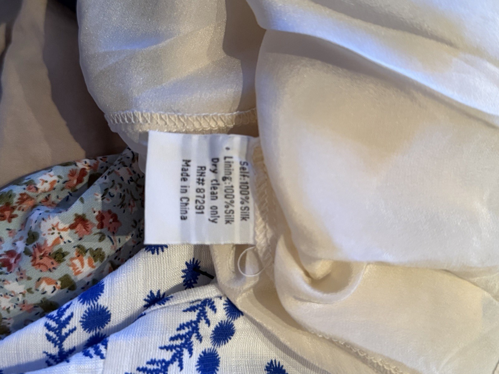 Womens White Blue Floral Crew Neck Sleeveless A-Line Knee Dress Zip S