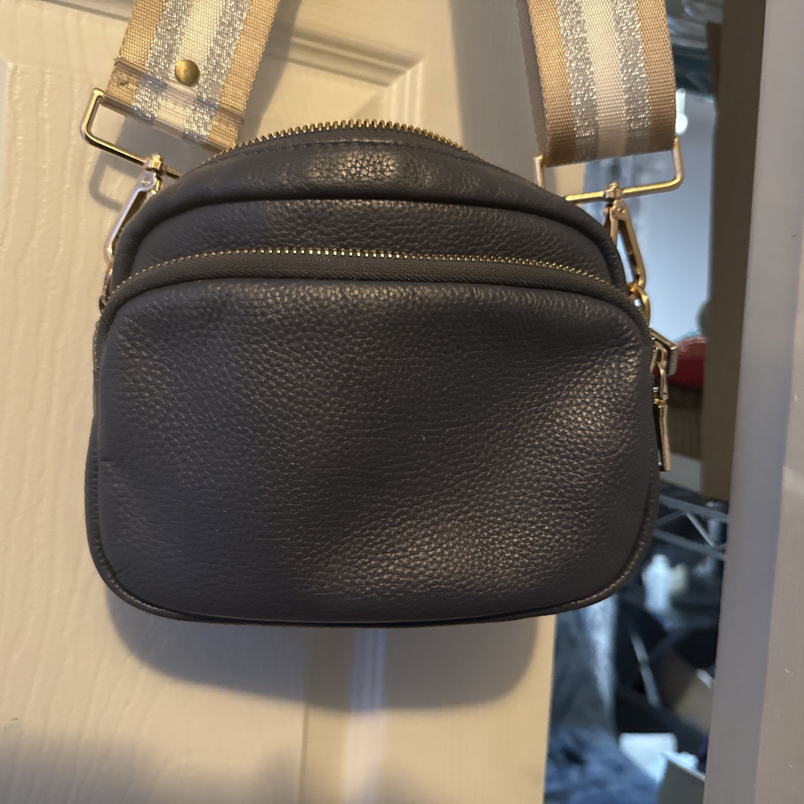 Pom Pom London Original City Crossbody Bag In Blue/Purple color With 2 straps!