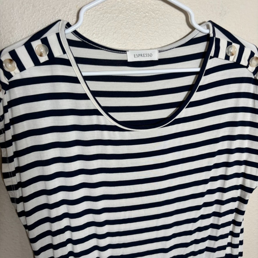 Espresso Blouse Women’s Medium Striped Round Neck Cap Sleeve Casual T-Shirt Top