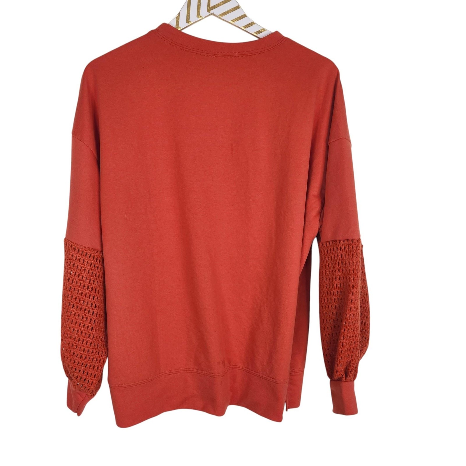 HYPED UNICORN Shirt Womens Small Orange Crochet Balloon Knit Top Sweatshirt