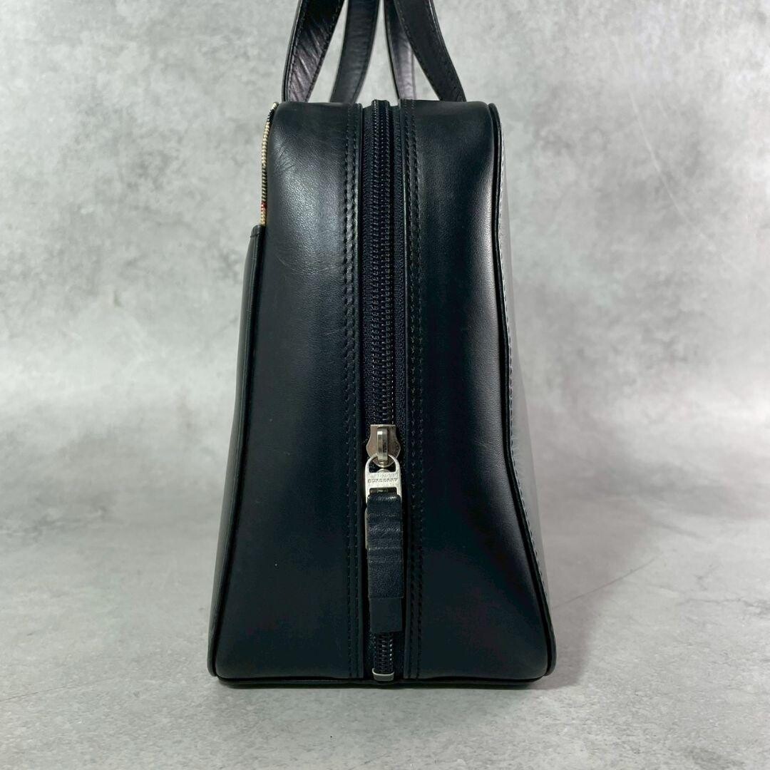 Burberry Nova Check Leather Canvas Handbag Black Beige Auth