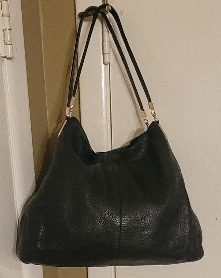 COACH F34495 Black Pebbled Leather Madison Phoebe Shoulder Bag Hobo Purse