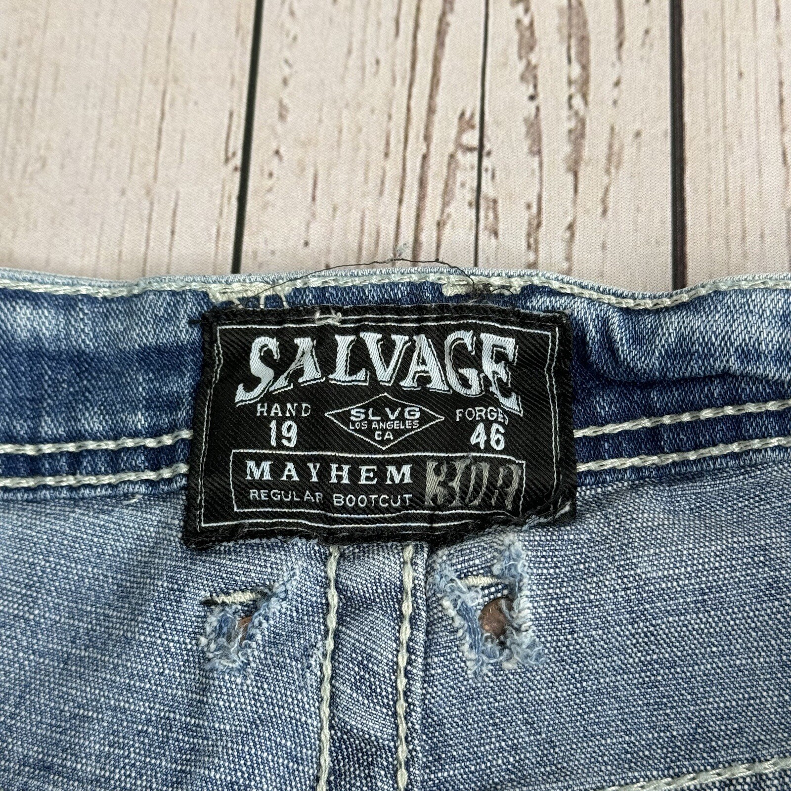 Buckle Salvage Jeans Mens 30R Blue Denim Mayhem Regular Bootcut Distressed 30×30