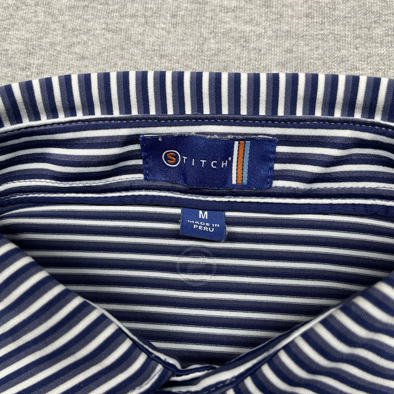 Stitch Willowbrook Golf Mens Medium White Blue Striped Performance Polo Shirt