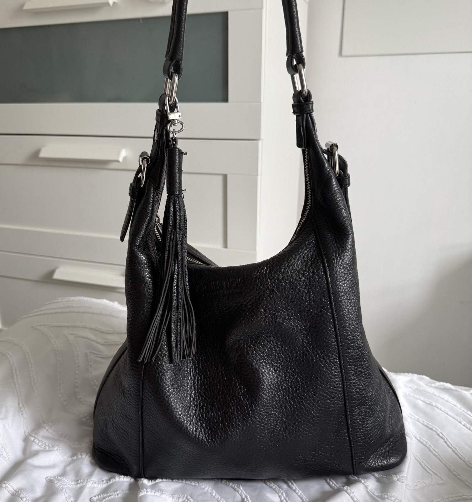 Rudsak Atelier Noir Black Pebbled Leather Hobo Bag Tassel NWOT Hardware Film