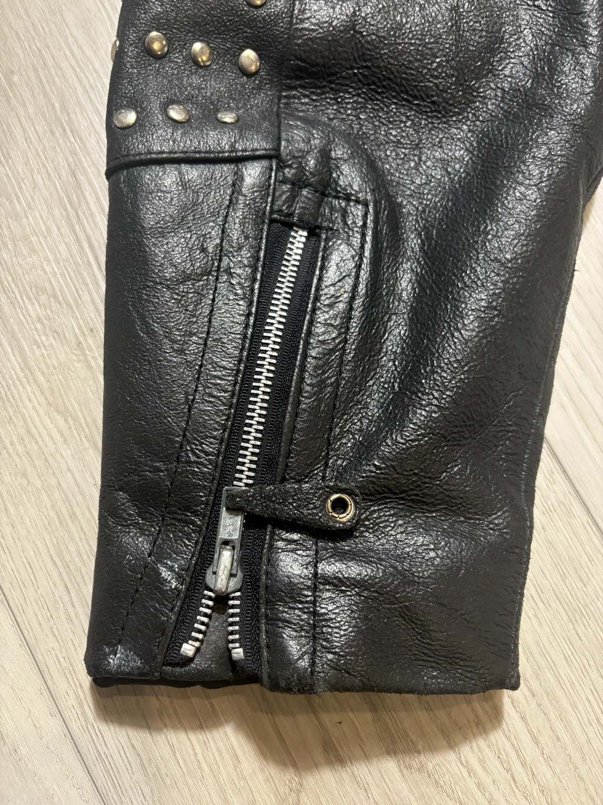 VTG 80s 90s Open Road Studded Leather Moto Jacket Brando Punk Biker Belted M