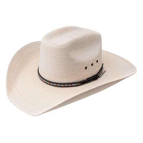 Stetson “Square” Straw Cowboy Hat/Triple Eyelets – Natural – Size 7 3/8