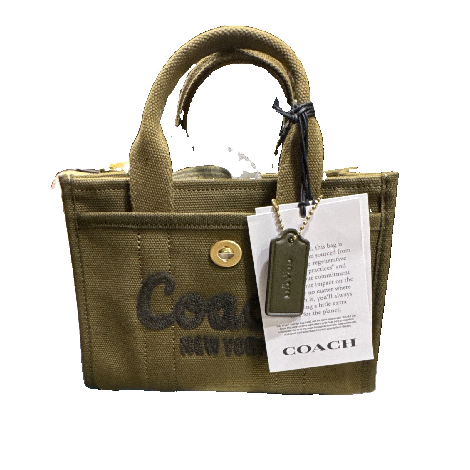 Coach Green Logo Small Tote Top Handle Magnetic Closure Gold Hardware Hang Tag
