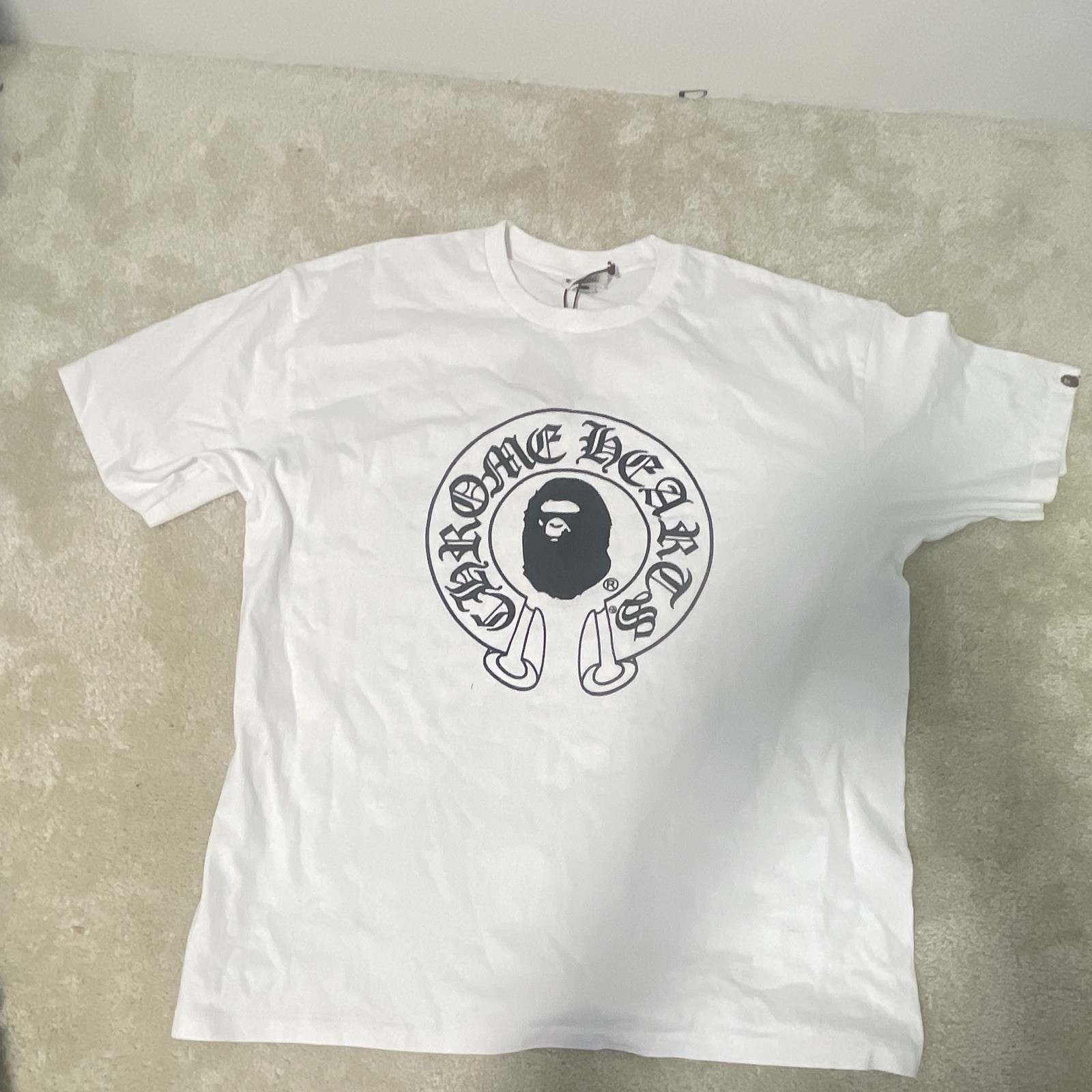 A Bathing Ape Men’s White Double-Sided Graphic Print Logo Crew Neck T-Shirt XL
