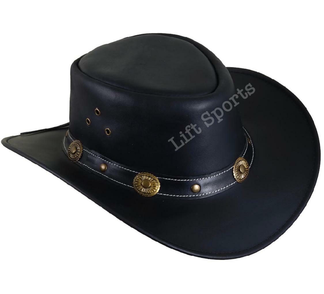New Men’s Black Stylish Cowboy Hat Western Original Genuine Cow Hide Leather