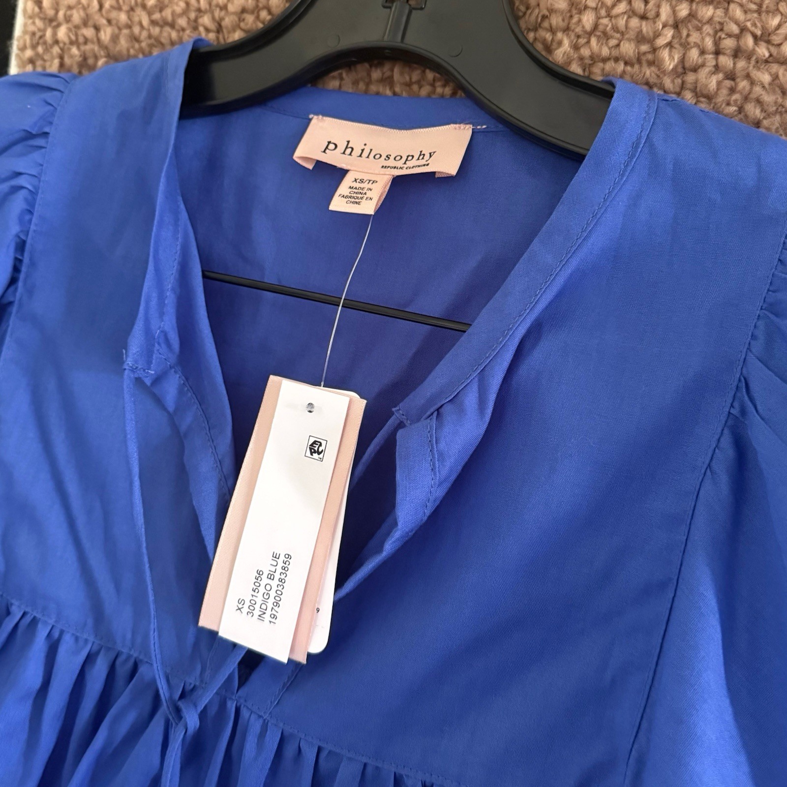 Philosophy Indigo Blue Peasant Style Tassel Shirt Blouse Size XS