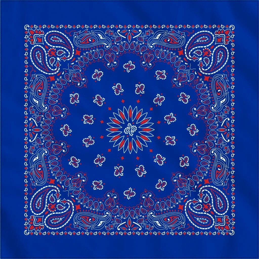 Blue Red White Paisley Approx. 22″x22″ Bandanna USA Made 100% Cotton Biker