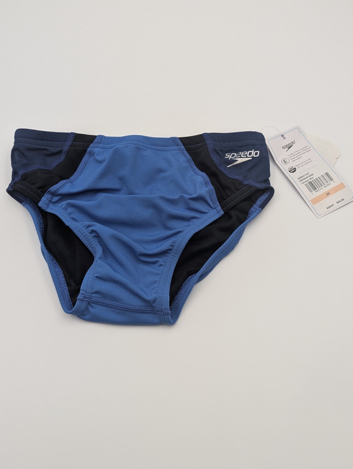 Speedo Mens Size 28 Vibe Collection Brief UPF50+ Swim Suit Cerulean Blue NWT