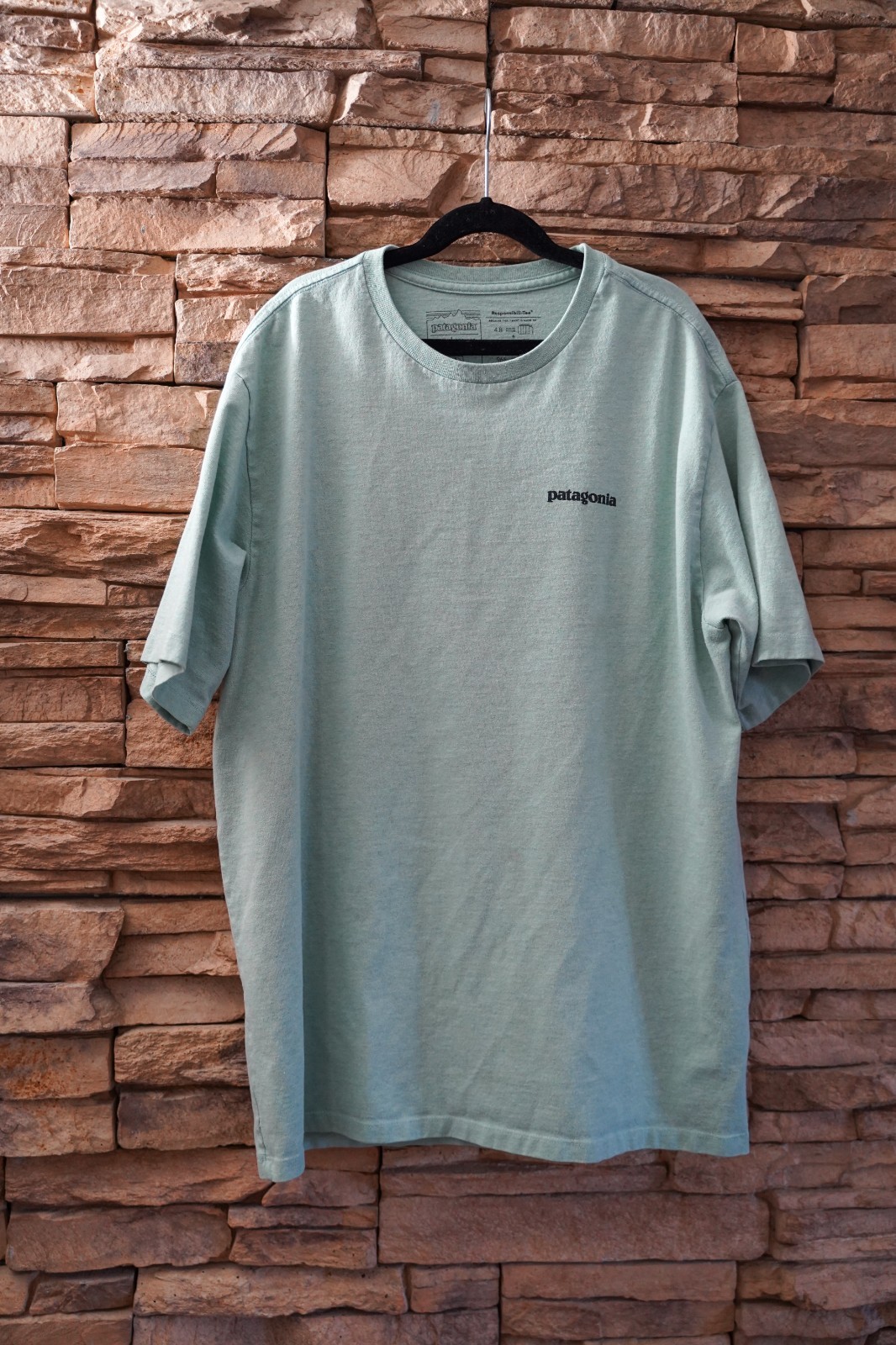 Patagonia Responsibili-Tee Men’s M Sage Green Cotton Crew Neck Logo Graphic Tee