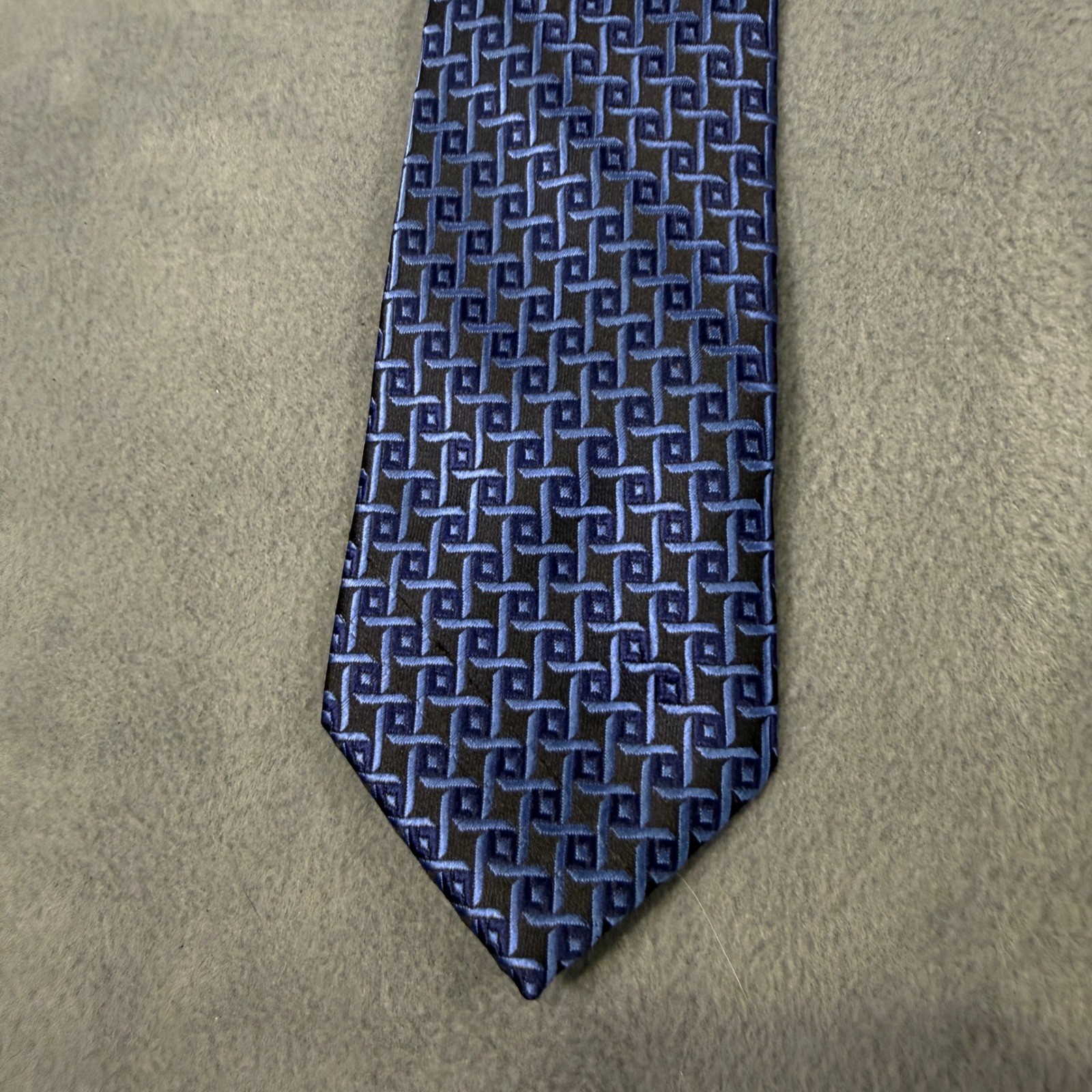 WeiShang Mens Necktie Blue Black Geometric Square Pattern Classic Formal Tie