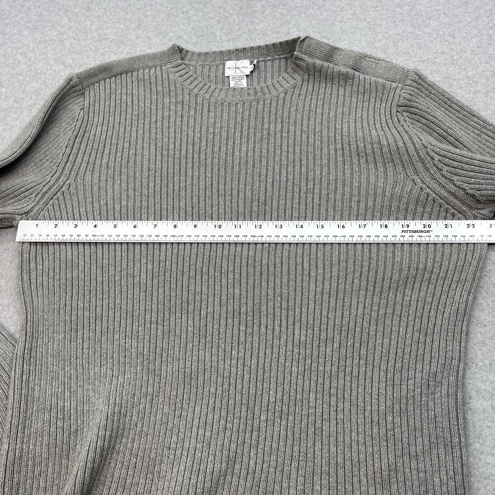 Calvin Klein Jeans Sweater Mens XL Grey Chunky Knit Classic Preppy Retro Cotton