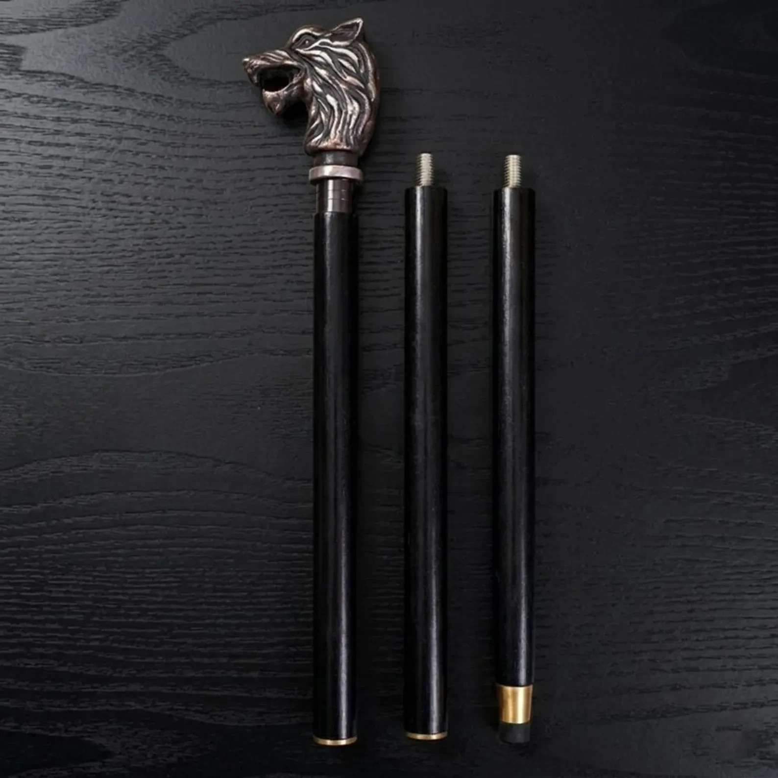 Handmade Wolf Headle Walking Stick ,Antique Brass Handle , Gift for Men & Women