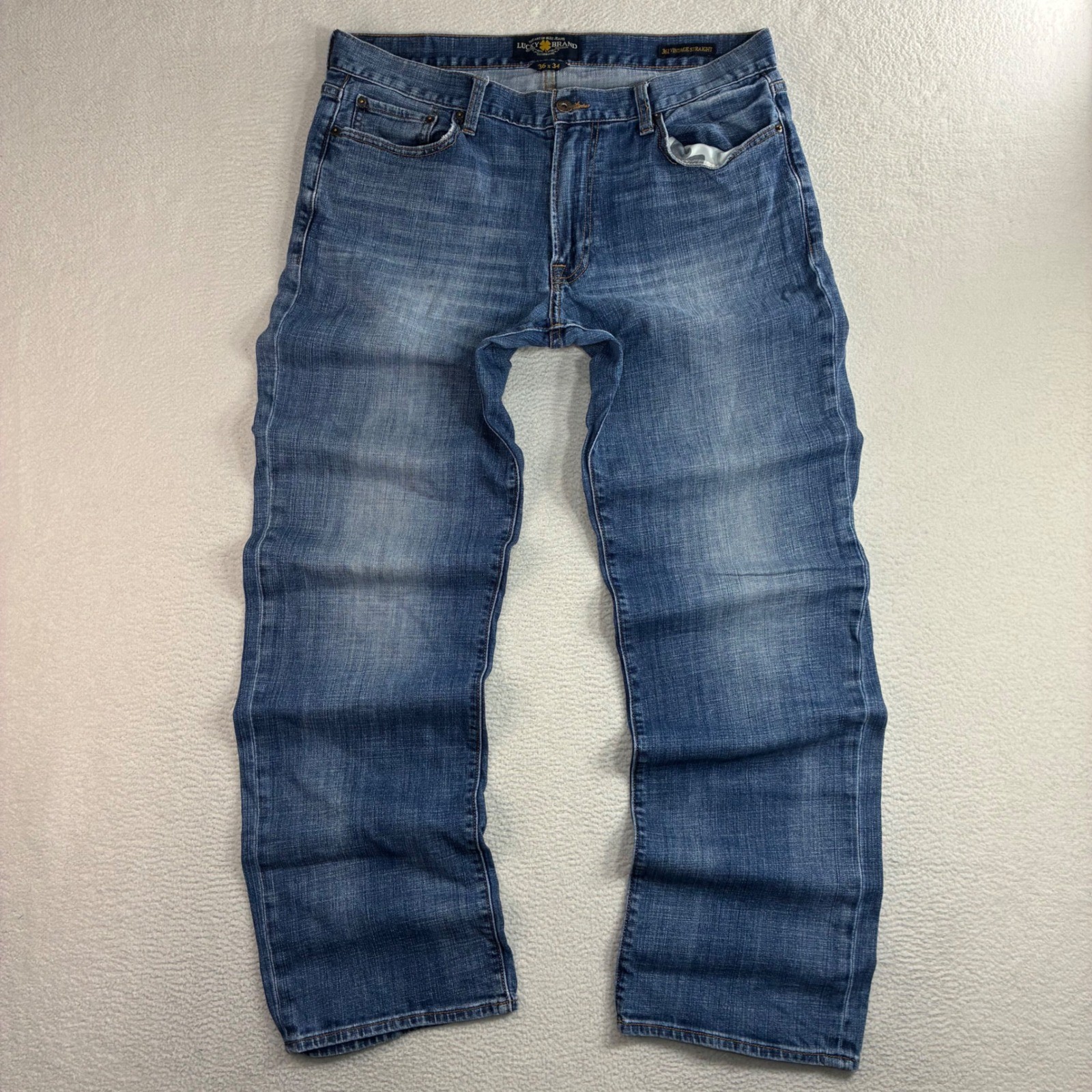 Lucky Brand 361 Vintage Straight Jeans Men 36×34 Blue Faded Whiskered Denim Y2K