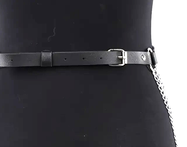 Women PU Leather O-Ring Restraint Strap Draped Harness Belt Chain Waist to32 in