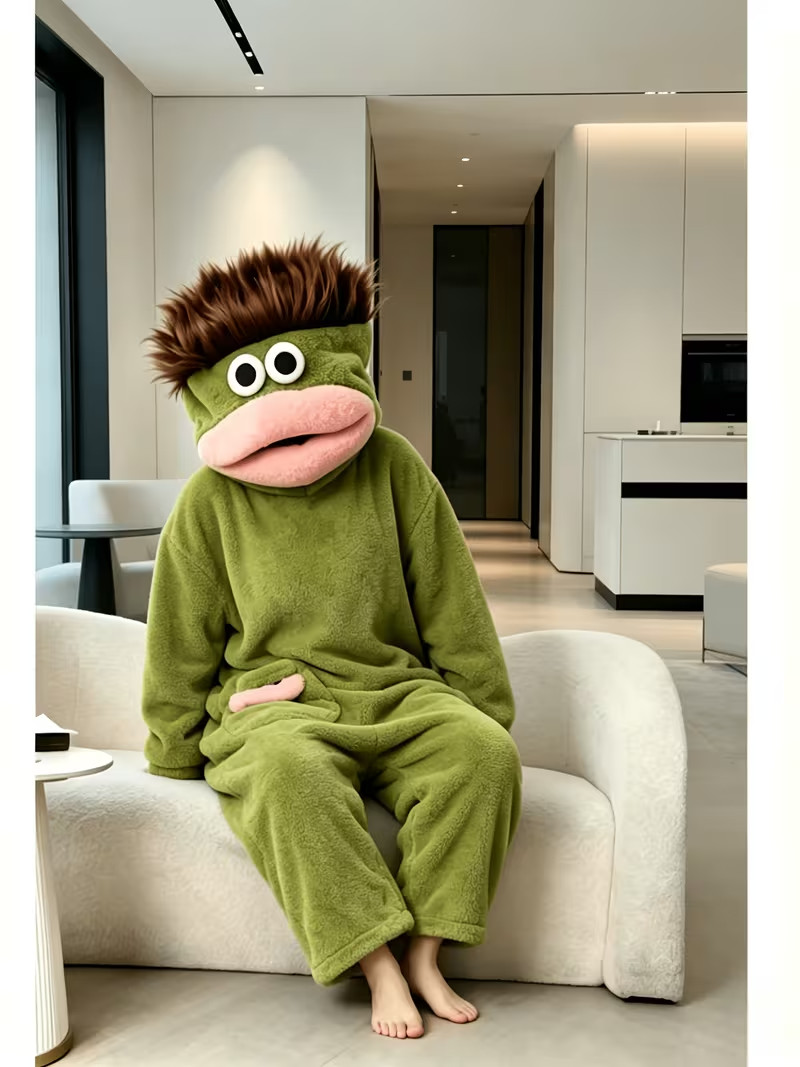 Funny Soft Green Cozy Lounge Costume for Parties Pajama Nights Funny Photos