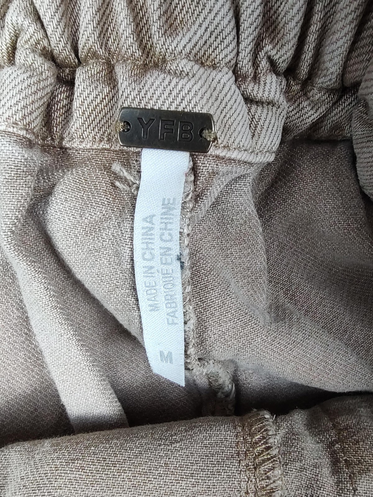 YFB Pants Womens Medium Beige Paperbag Wide Leg Cropped Twill Pockets Casual