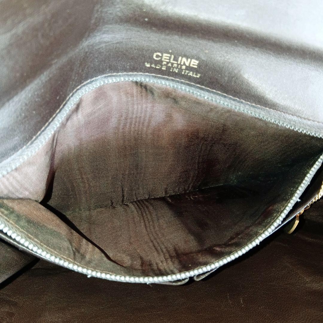 CELINE Leather Shoulder Bag Vintage 27cm/10.63in Dark Brown Gold Hardware