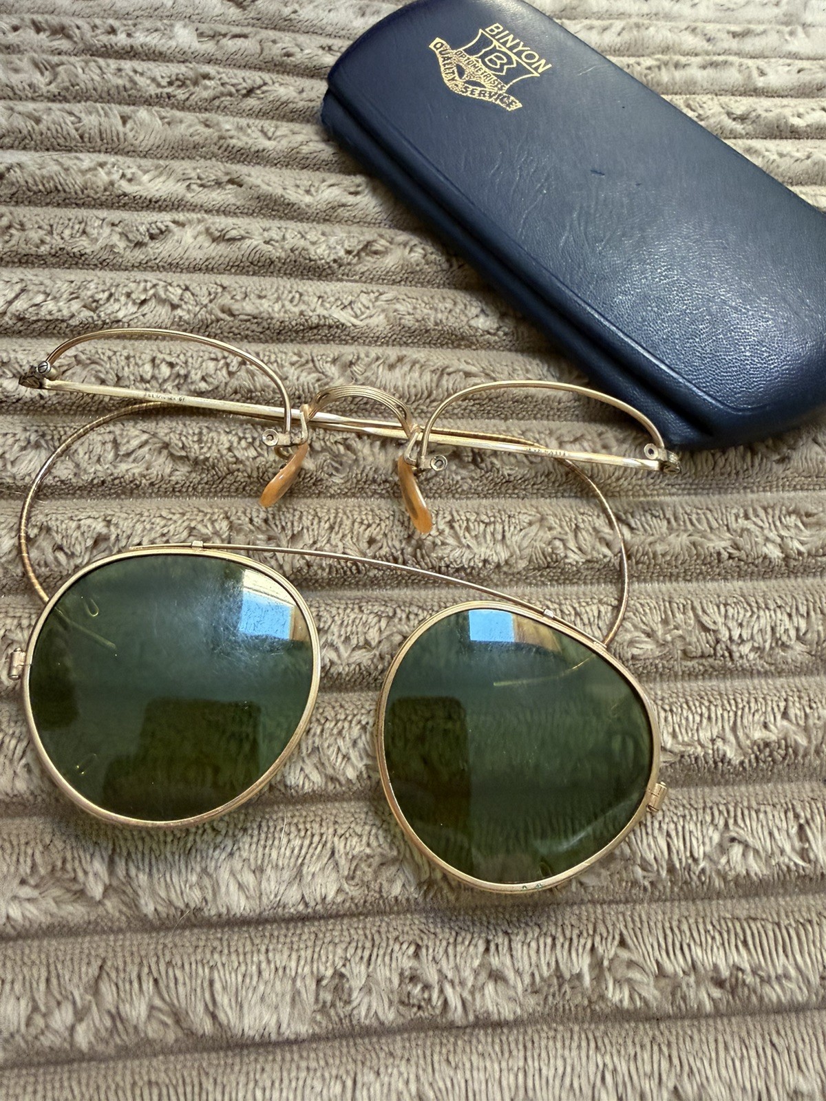 Vtg 1930’s-40’s B&L RAY-BAN Clip-On Sunglasses 12k Gold Filled in Original Case!