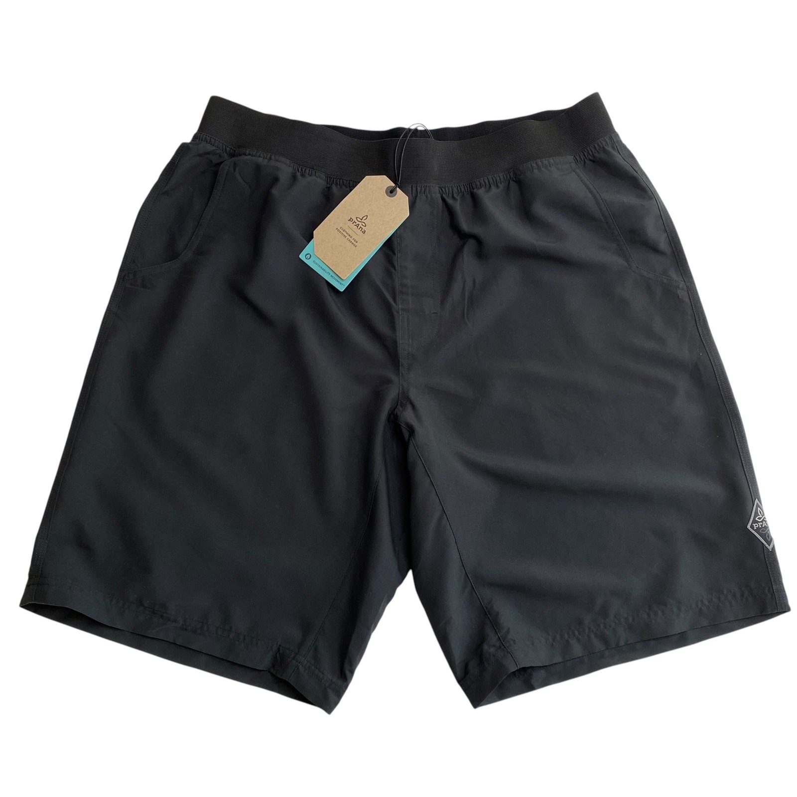 New Prana Mojo Shorts Stretch Waist Men’s Large Black Activewear Lightweight