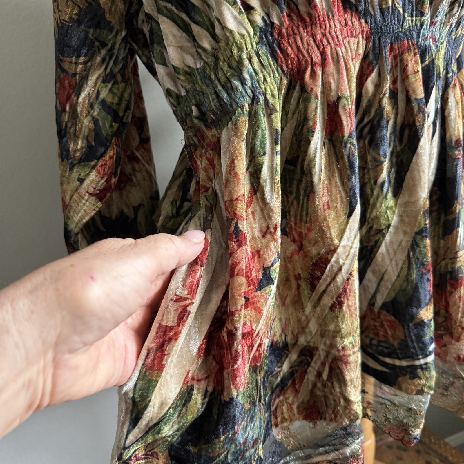 A Rare Bird NWT Floral Crushed Velvet Tunic Top w Pockets & Lace One SZ S M L XL