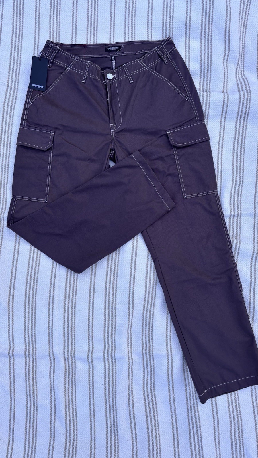 True Religion Men’s Bracken Brown Wide Cargo Pants, Size 34