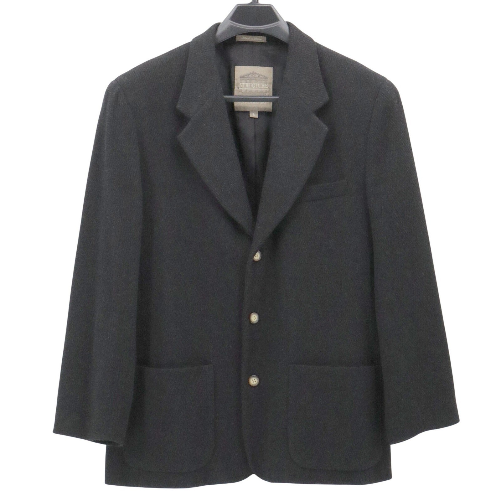 STRUCTURE Le Collezioni Mens Black Wool Blend Blazer Jacket Size Large Italian