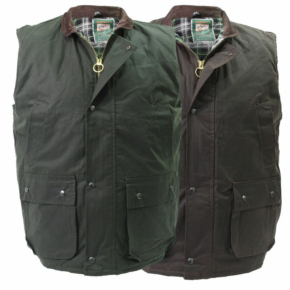 Mens Wax Quilted Gilet Bodywarmer Waistcoat Hunting Outdoor High Mount