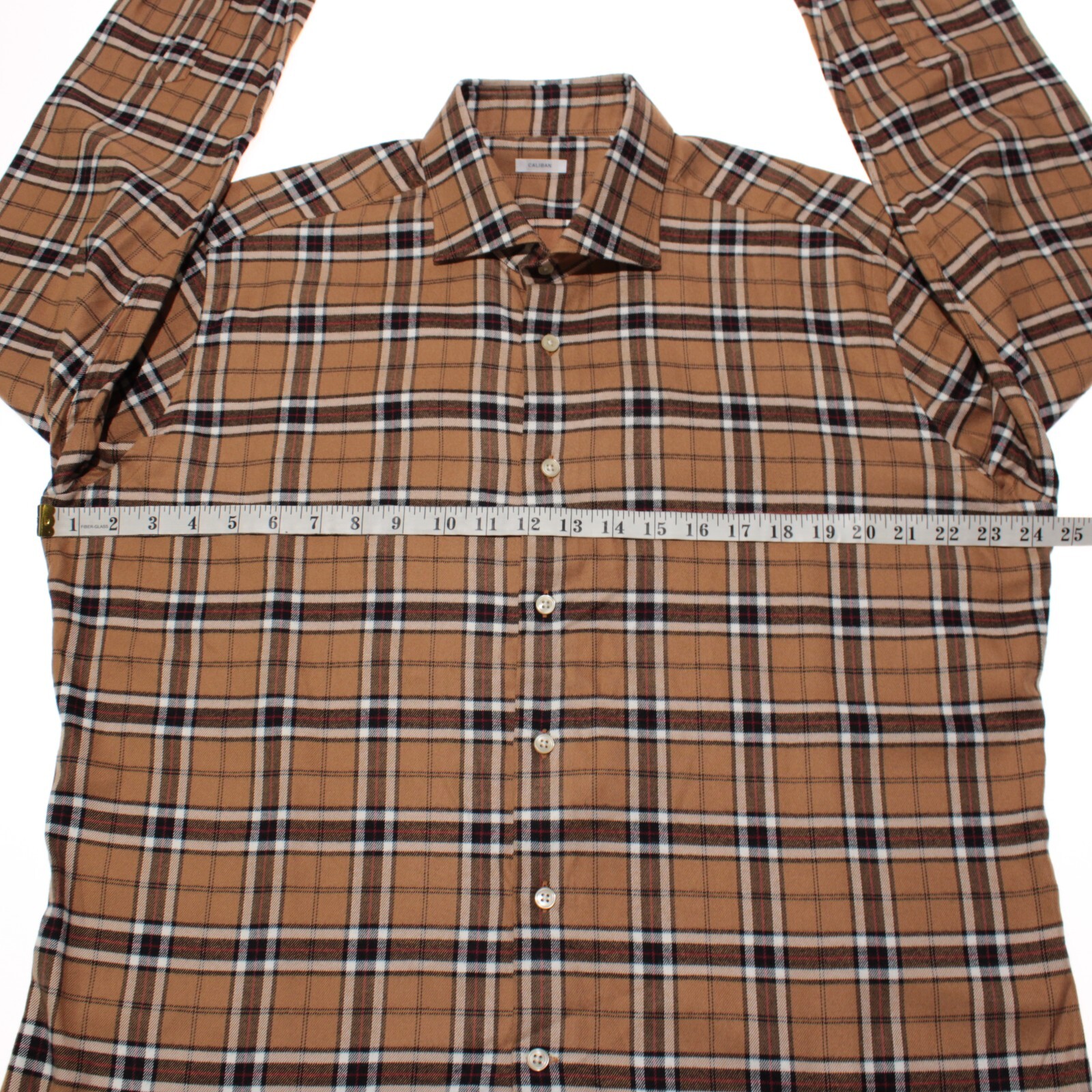Caliban NWOT Dress Shirt Size 44 17.5 in Brown/Multicolor Plaid Cotton Blend