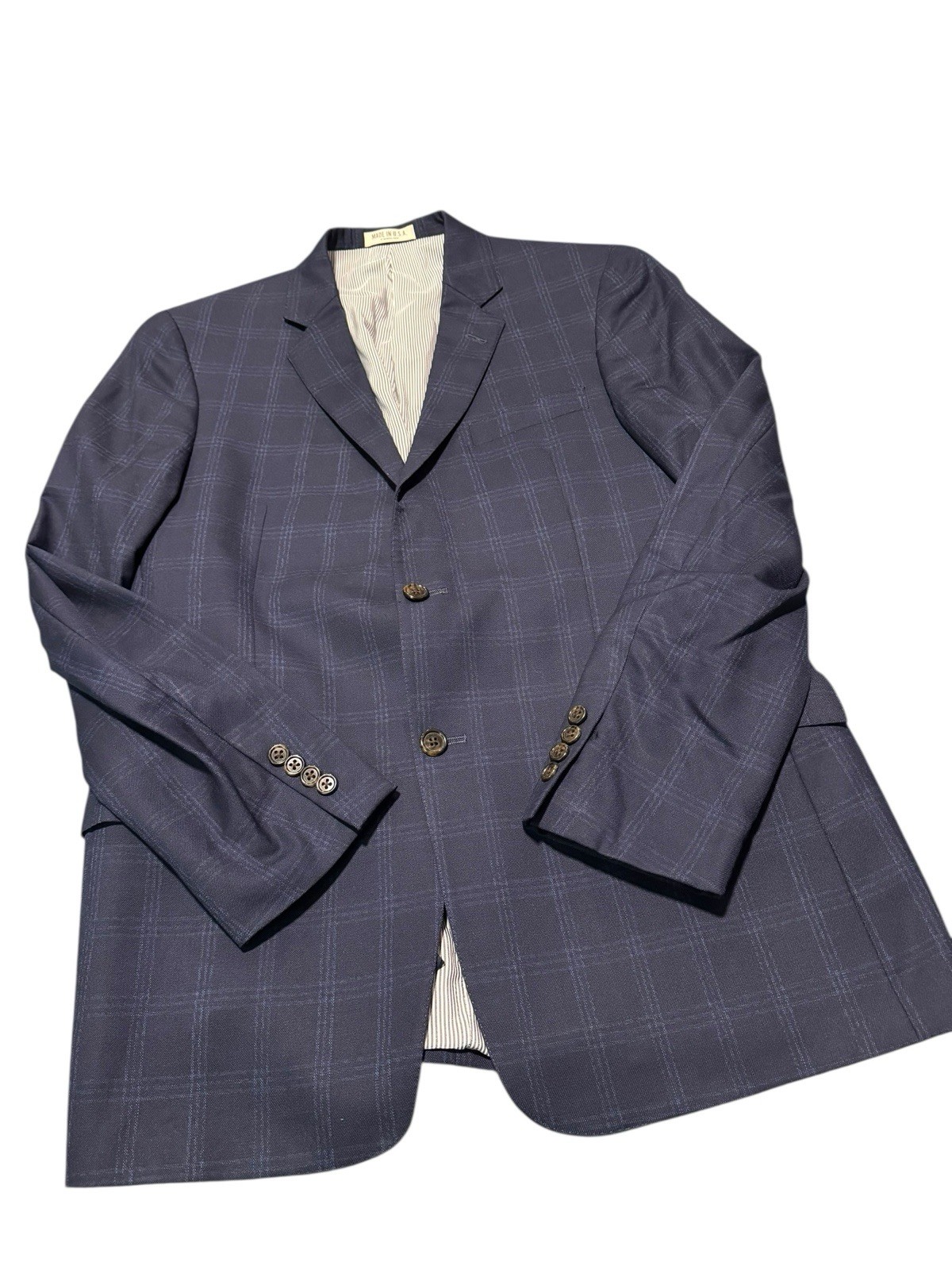 Todd Snyder New York Mayfair Fit Sport Coat Blazer 40R Navy Windowpane Wool USA
