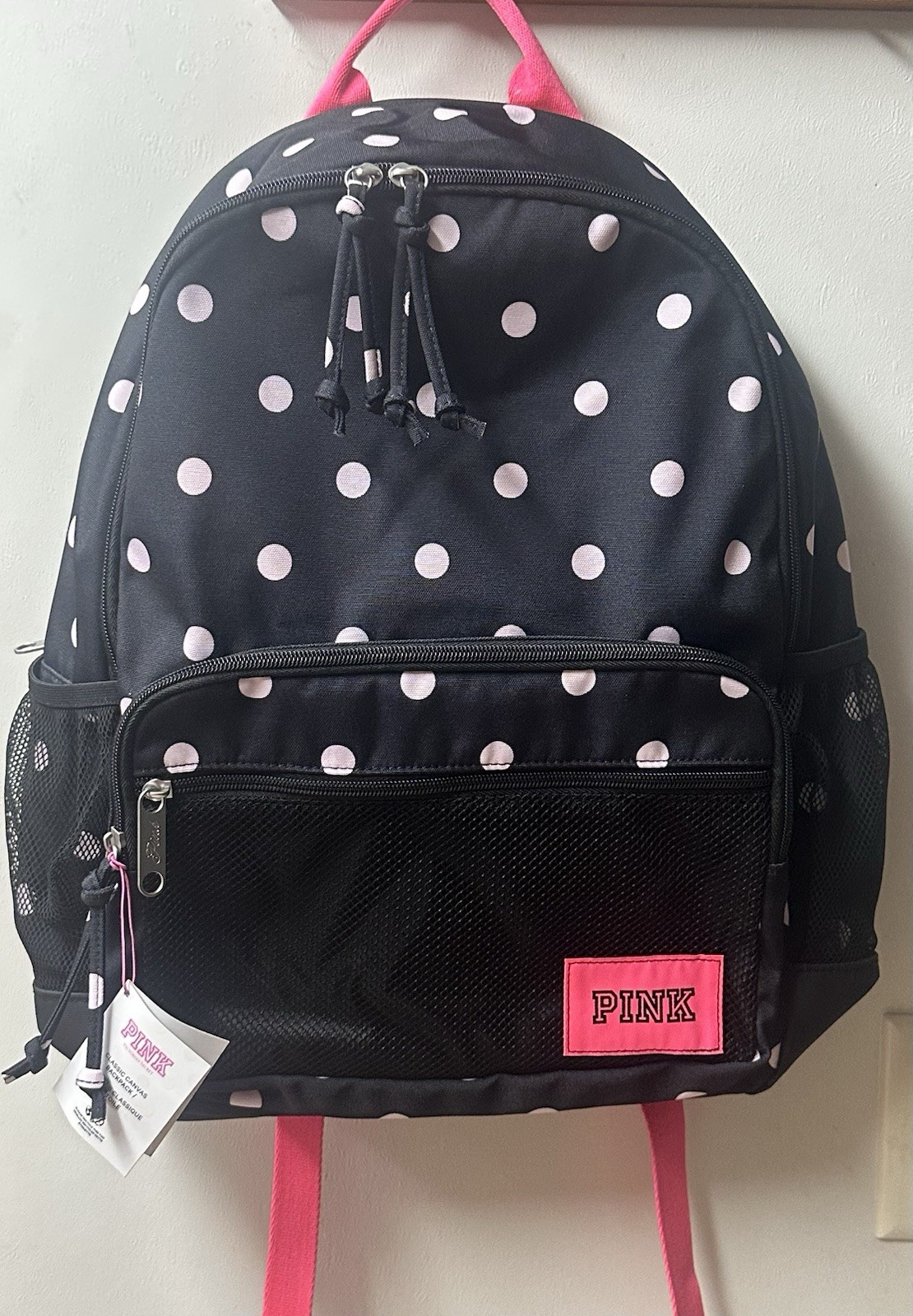 Victorias Secret Pink Backpack Bookbag Polka Dots Black New 2026