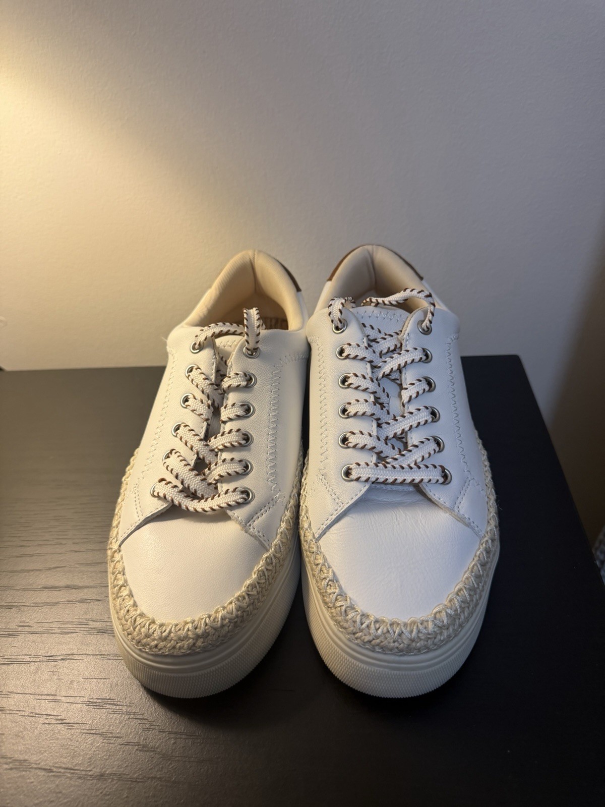 Lucky Brand Lucky Cheynas White/Brown Leather Lace-Up Sneakers US 8 Round Toe